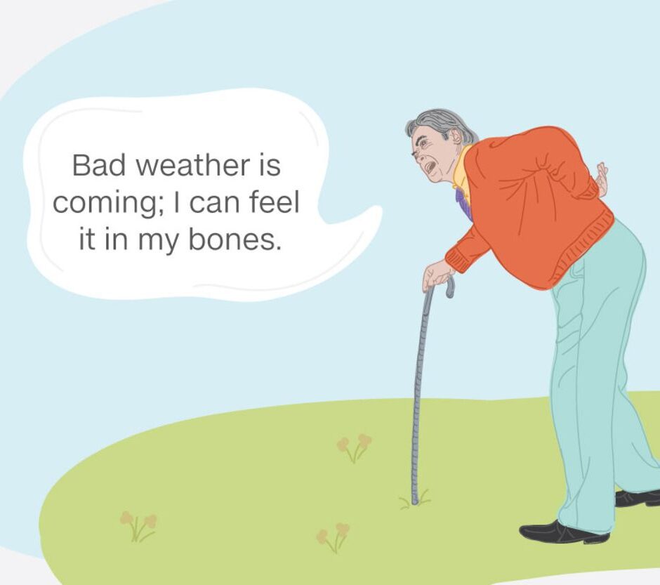a person feeling joint pain and predicting bad weather