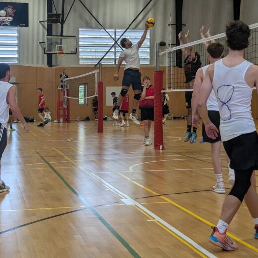 Keagan competing in volleyball before his ACL Journey and rehabilitation