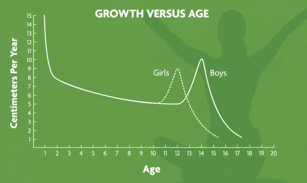 Graph showing growth rate changes with age in girls and boys