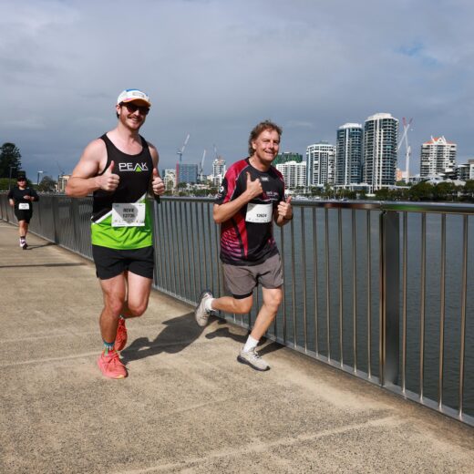Todd running with PEAK physiotherapist Lleyton at the Brisbane Marathon Festival 10km
