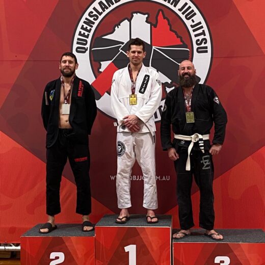 Steve’s BJJ Journey: Steve celebrates his gold medal at the Queensland BJJ State Championships.